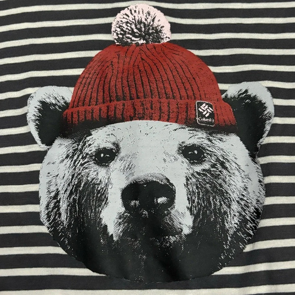 Columbia Gray Striped Top Unbearable Bear Graphic 3/4 Raglan Sleeves Size Small - Picture 2 of 10